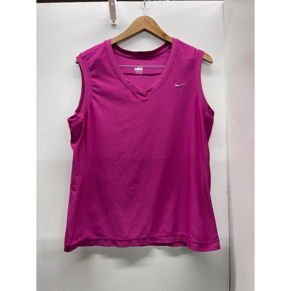 Nike FIT DRY Womens XL Magenta Pink V-Neck Sleeveless Athletic Tank Top